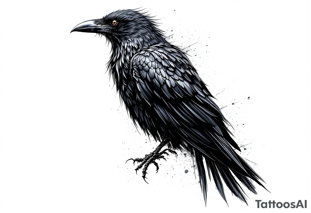 upright dark realistic raven tattoo idea