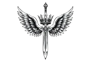 A sword with wings on the handle and a crown over the sword tattoo idea