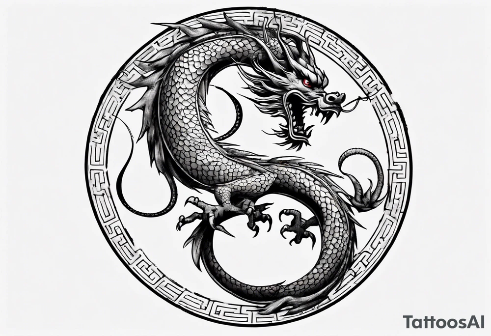 Chinese dragon in a circular shape with "02.03" written on its skin tattoo idea