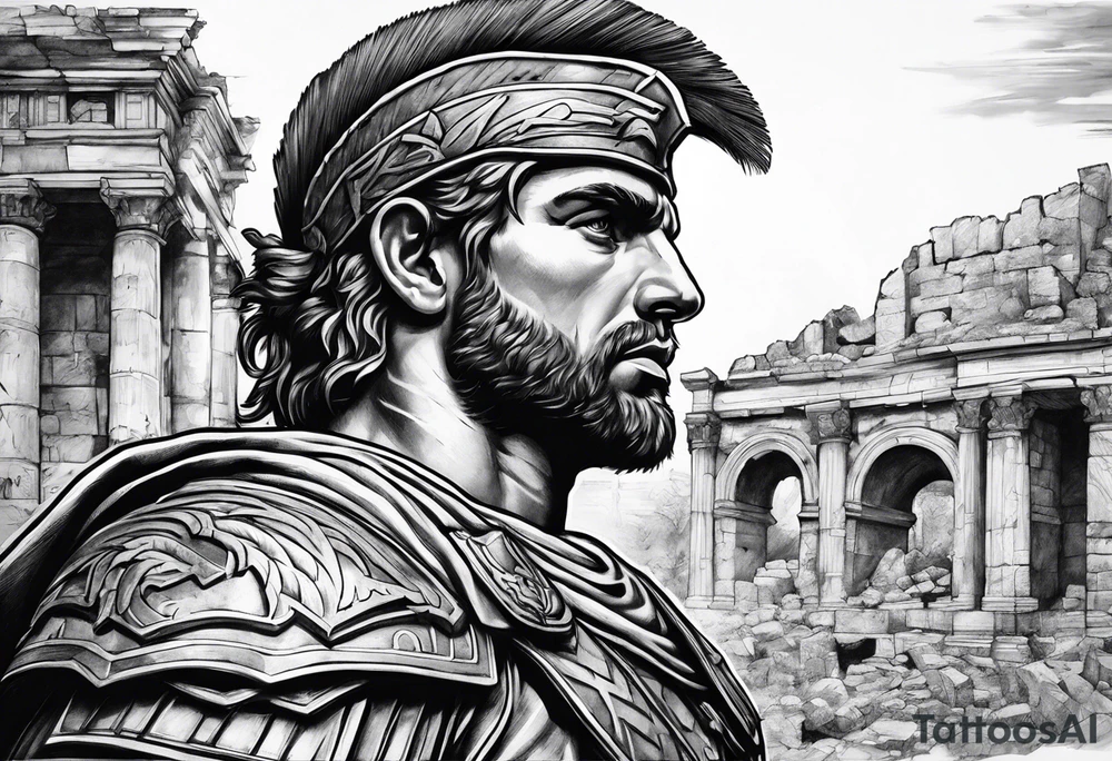 Roman Solider looking at ruins tattoo idea