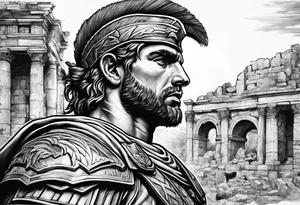 Roman Solider looking at ruins tattoo idea