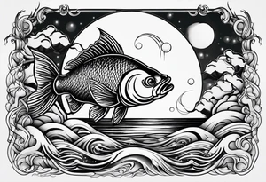 Fish with water ripples and moon tattoo idea