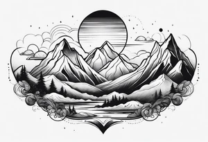Mountains and planets in a line tattoo idea
