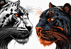 Slight side angle of Facial facing left of an angry black panther animal with red-orange eyes tattoo idea