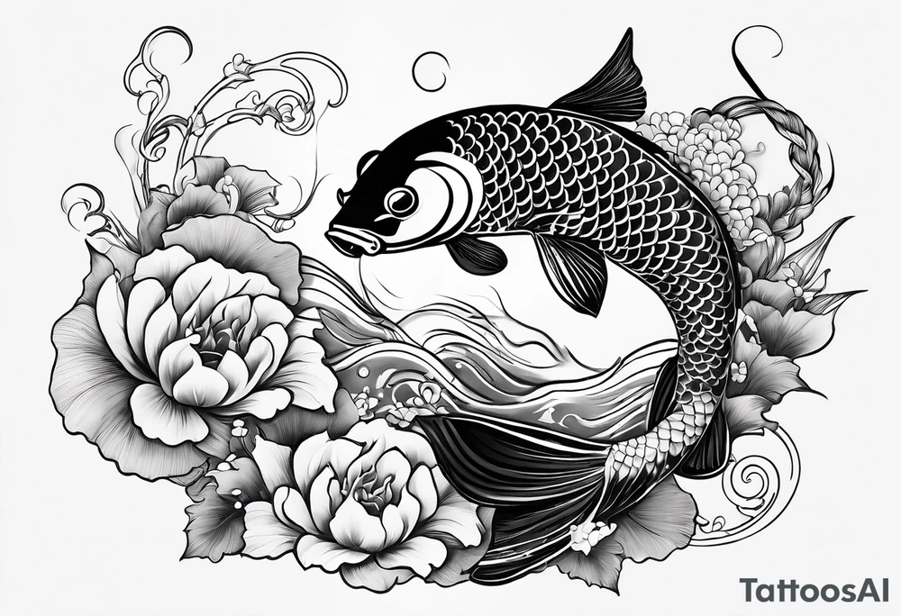 koi fish main focus, deer gourd crab chicken and shrimp on side tattoo idea