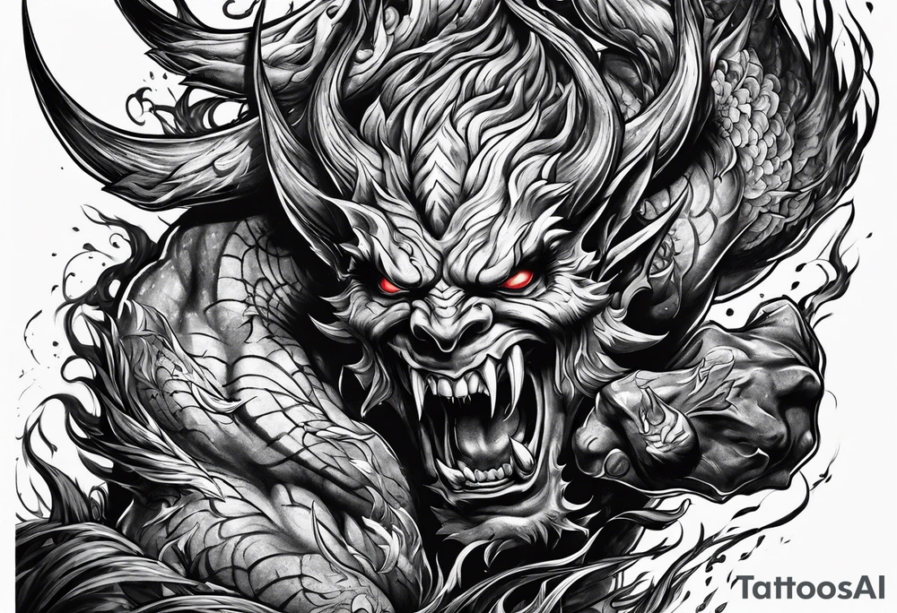 Demon attacking a man tattoo idea