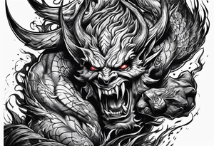 Demon attacking a man tattoo idea