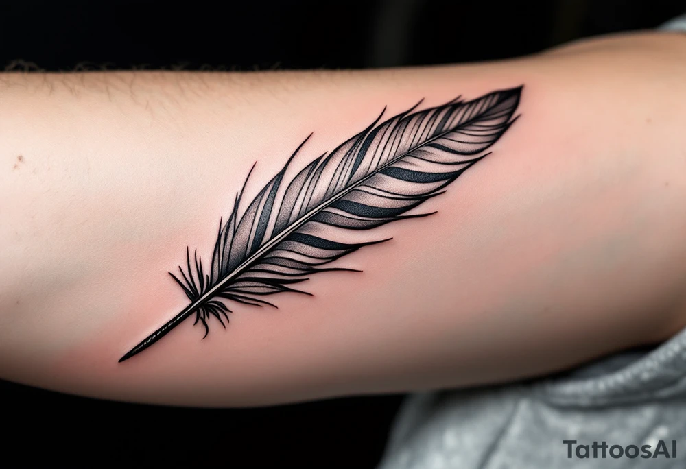Feather quill writing "Viktor – 7.5.2020 v 6:06" in classic black and silver shading. tattoo idea