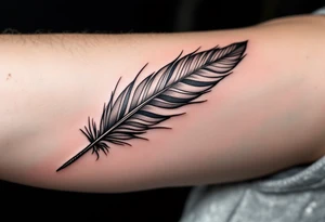 Feather quill writing "Viktor – 7.5.2020 v 6:06" in classic black and silver shading. tattoo idea