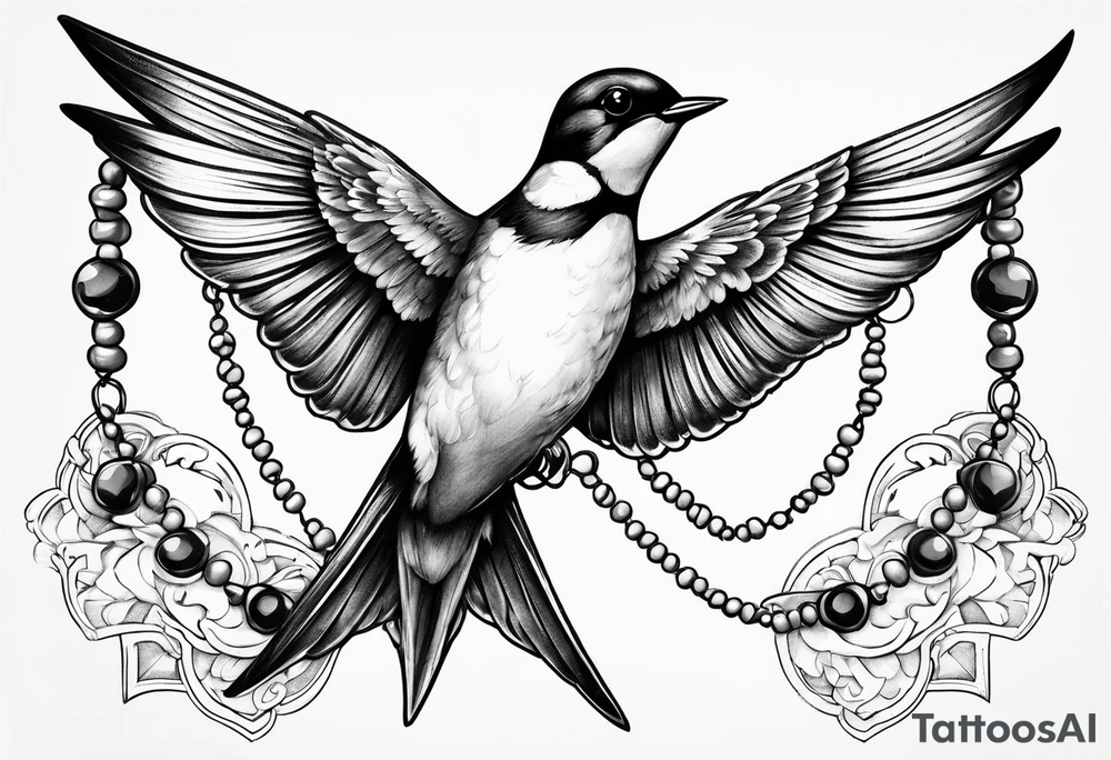 Swallow with rosary on its legs tattoo idea