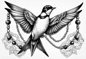 Swallow with rosary on its legs tattoo idea