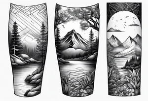 Mountain ocean forest leg sleeve tattoo idea