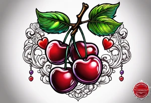 Cherries with ribbon and love heart candy tattoo idea