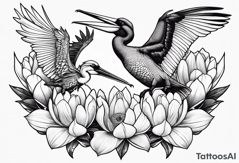 bee, magnolia, pelican, alligator together tattoo idea