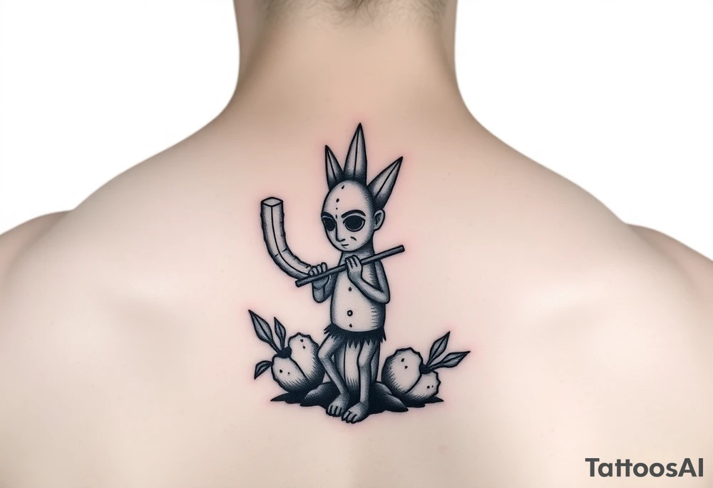 cactus in the middle
kokopelli playing flute in front ot cactus tattoo idea