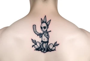 cactus in the middle
kokopelli playing flute in front ot cactus tattoo idea