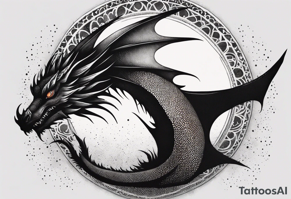 strength, small, drogon, long tail, elegant, sun, lenghty, pisces tattoo idea