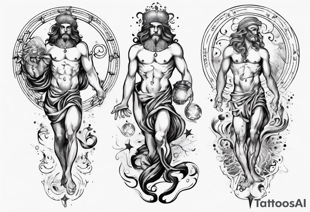 The Zodiac sign Aquarius in Human male form, mystic and spiritual. tattoo idea