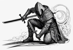 kneeling warrior with sword tattoo idea