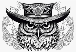 Owl rainbow pirate hat geometric flower of life flowers tattoo idea