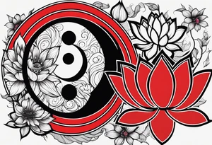 Feminine energy, yin yang, lotus flower, good luck, ohm sign tattoo idea