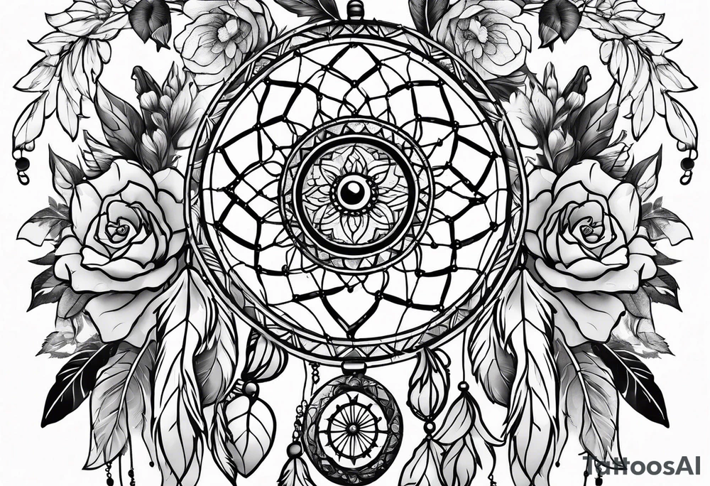 Dream catcher with flowers tattoo idea