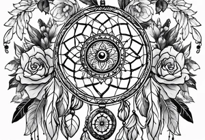 Dream catcher with flowers tattoo idea