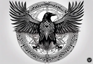 Viking Vegvisir with raven wings around it, Viking Valknut, tree of life tattoo idea
