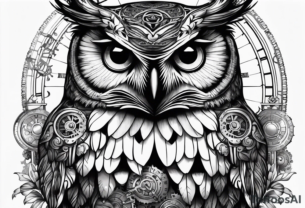 Owl with clockwork tattoo idea