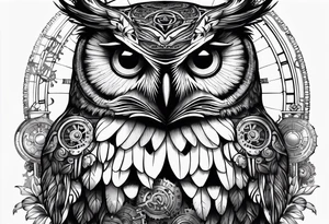 Owl with clockwork tattoo idea
