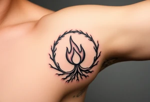 a round flame imprisoned in a roots circle tattoo idea
