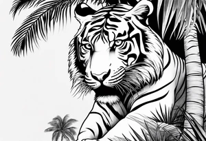 tiger climbing palm tree tattoo idea