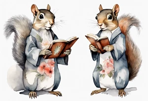 a grey squirrel dressed in a tunic holding a closed book closed tattoo idea