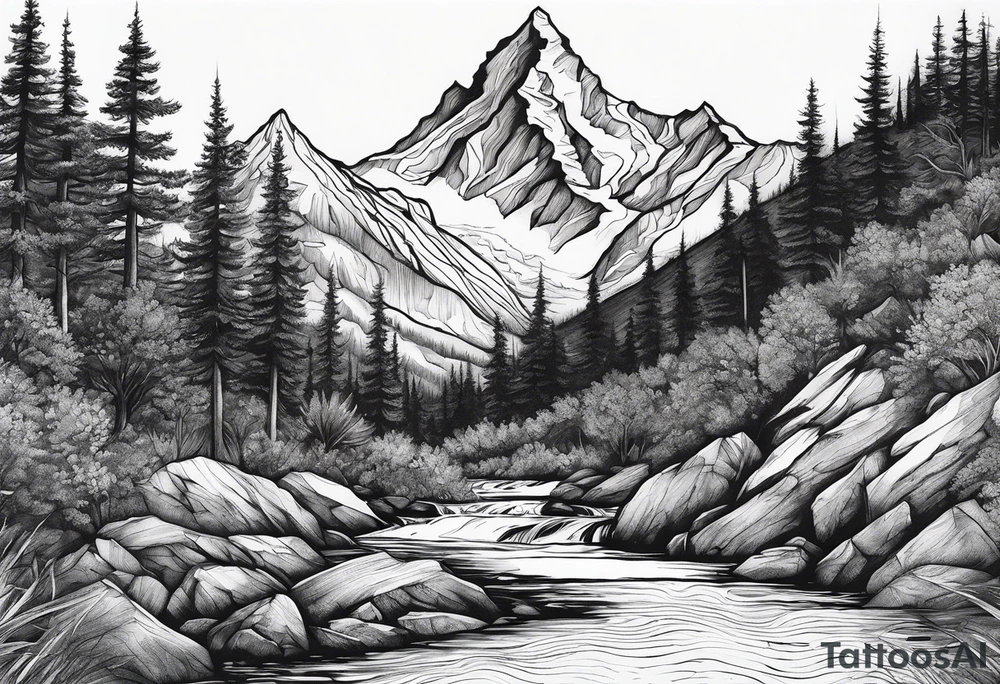 mountains, nature, stars, cross, waterfall, water tattoo idea
