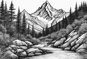 mountains, nature, stars, cross, waterfall, water tattoo idea