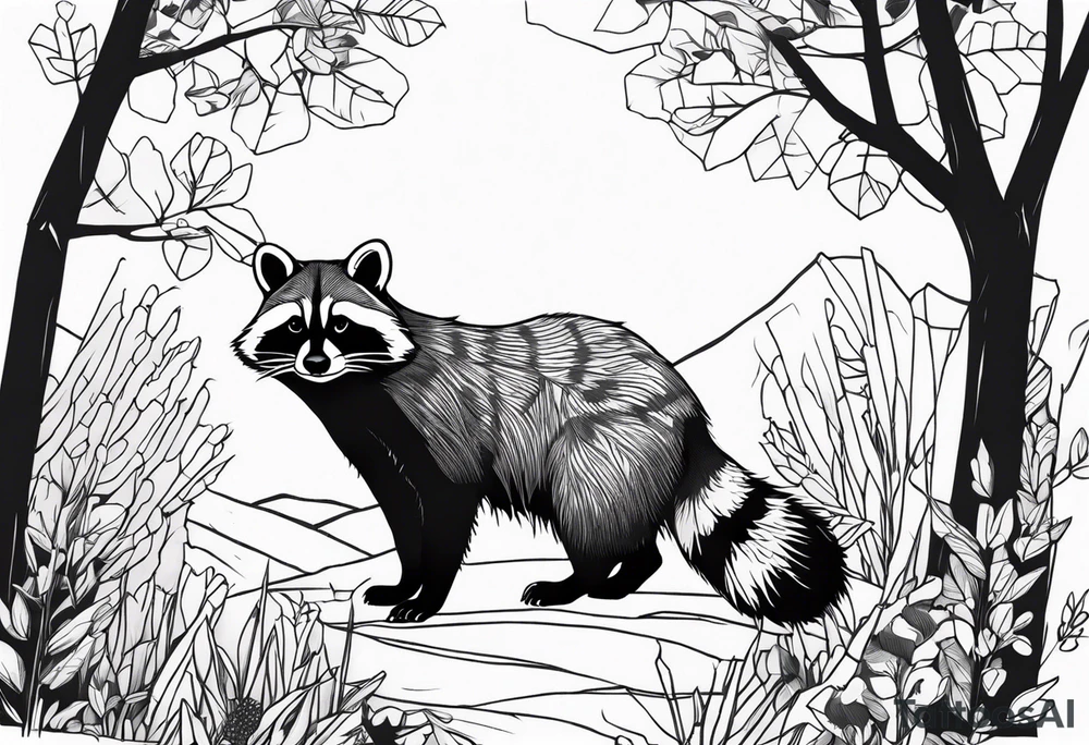 Raccoon in nature tattoo idea