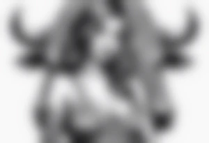 buffalo standing next to a woman show the whole body tattoo idea