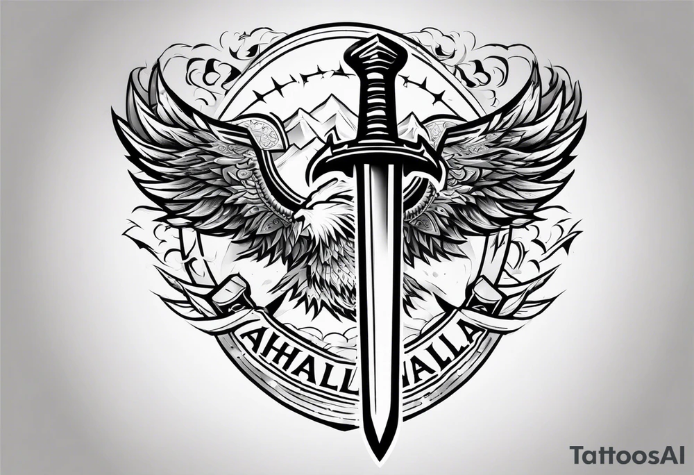 Valhalla sword shield lightning tattoo idea