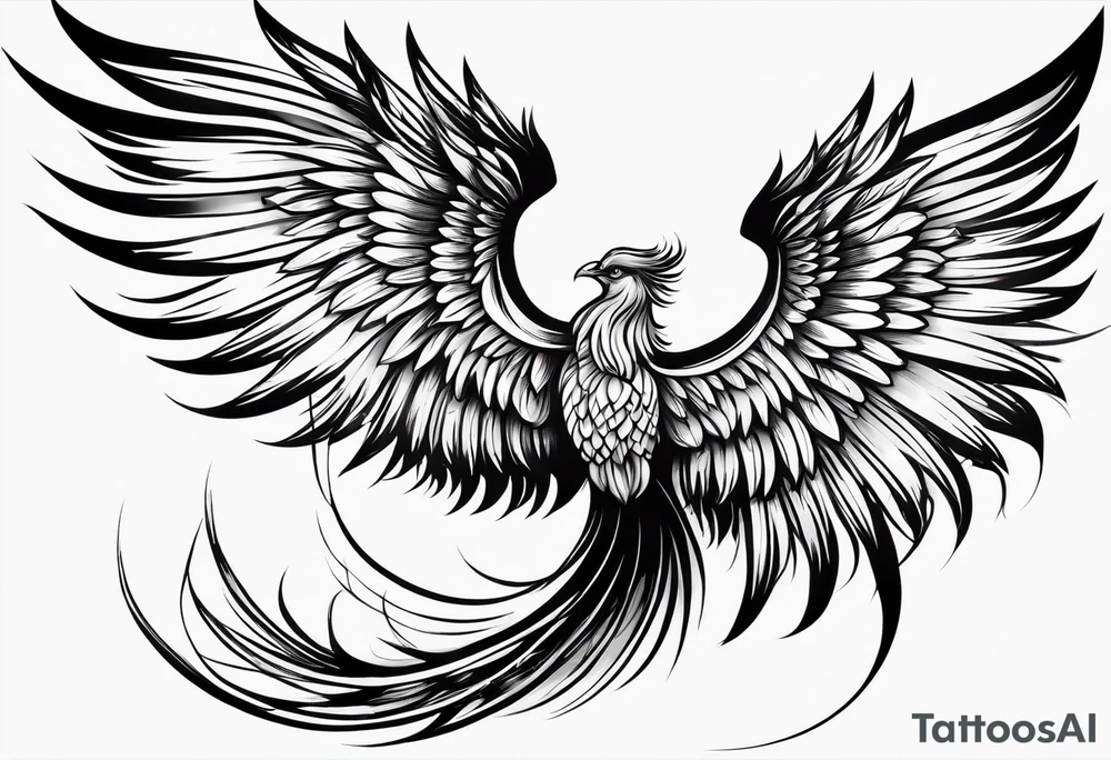 phoenix long tail elegant wings down tattoo idea