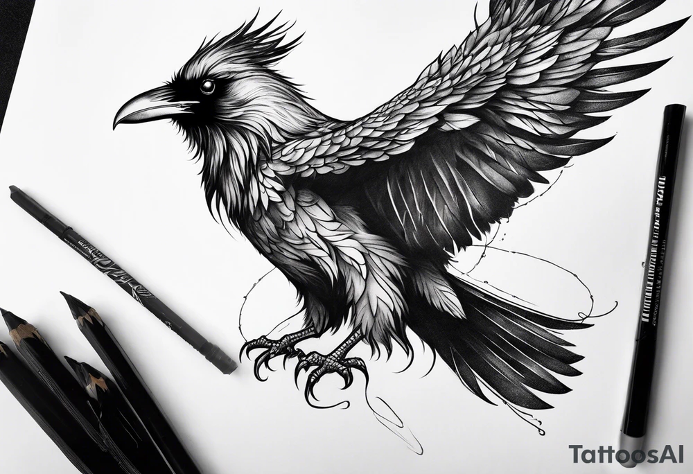 Raven mid transformation into a phoenix tattoo idea