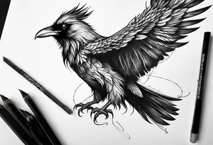 Raven mid transformation into a phoenix tattoo idea