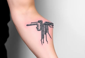 wide vertical System of thin pipes that transitions and transforms outwards of sides and end into thick, widespread 
veins of forearm tattoo idea