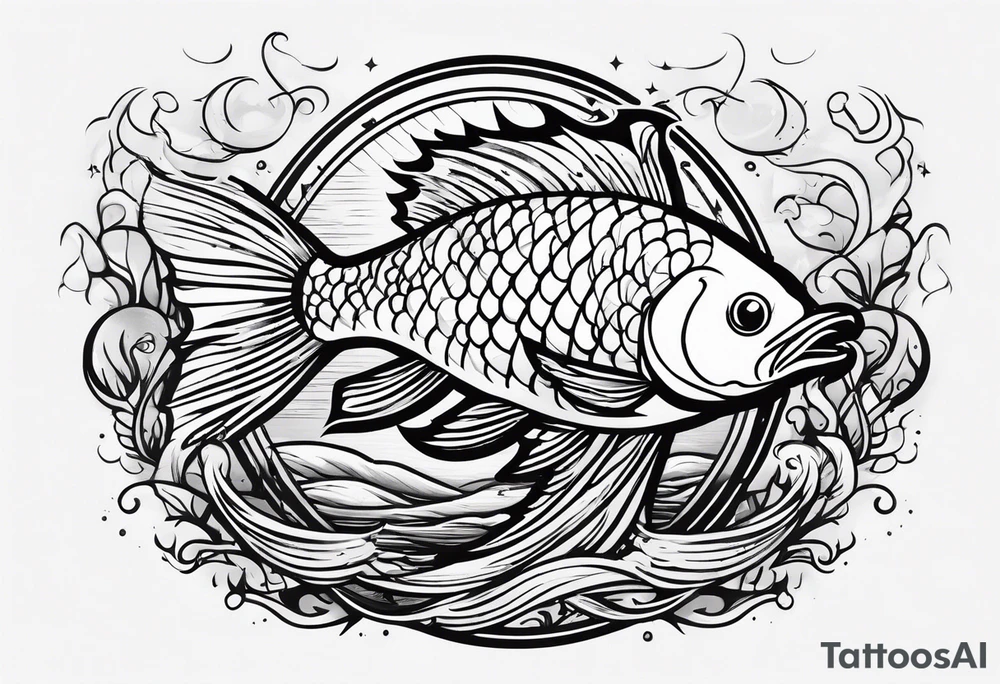 fish jumping through hoop on fire tattoo idea