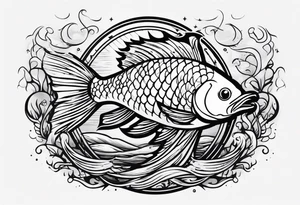 fish jumping through hoop on fire tattoo idea