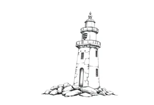 a whole lighthouse with a coat of arms incorporated into the roof without stones on the ground tattoo idea