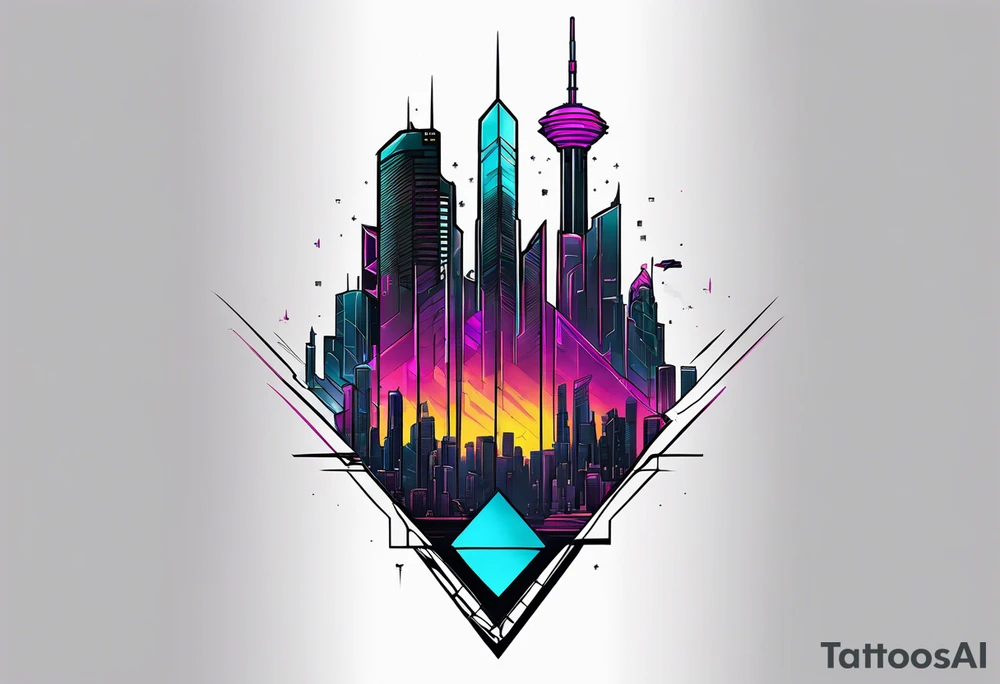 cyberpunk 2077, forearm tattoo, geometric, subtle, men, city skyline, 4k tattoo idea