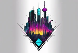 cyberpunk 2077, forearm tattoo, geometric, subtle, men, city skyline, 4k tattoo idea