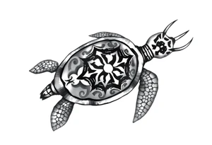 Turtle with neptunes trident pattern on its shell tattoo idea