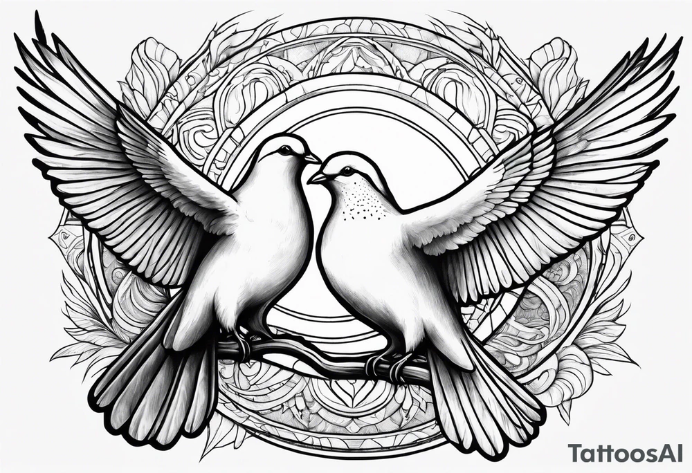 2 doves at the bottom compas sun at the top tattoo idea