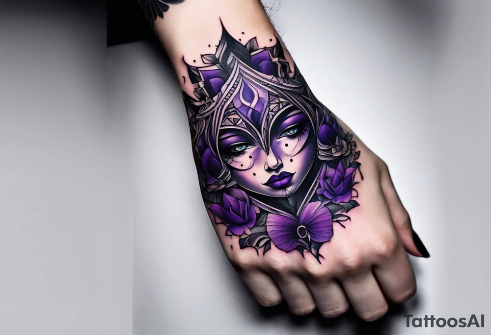 lines around wrist, abstract, black and purple, covered from wrist to forearm, fully covered, no borders, blackwork, no faces tattoo idea